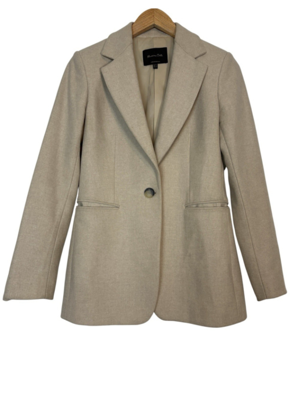 Massimo Dutti Blazer Jacket Women's US 6 Beige Wool Italian Fabric Quiet Luxury - Picture 4 of 12